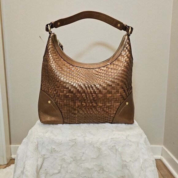 Cole Haan Leather Gold Hobo Handbag with Cloth Bag - Picture 1 of 14